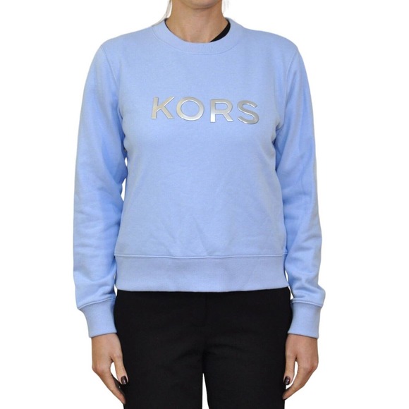 Michael Kors Crew Neck Sweatshirt Sweater Cotton Blend Top Ocean Blue Nwt$125 XS - Picture 1 of 4